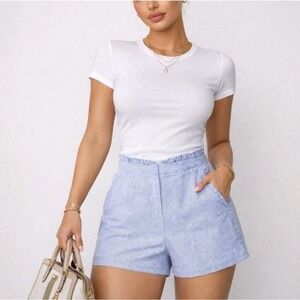 J.Crew Blue White Striped Seersucker Ruffle Shorts Sz 4 Preppy Summer Beach